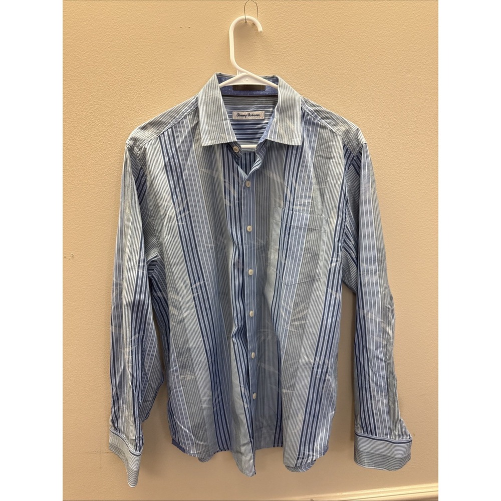 Tommy Bahama Men's Blue Striped Long Sleeve Button Up Medium